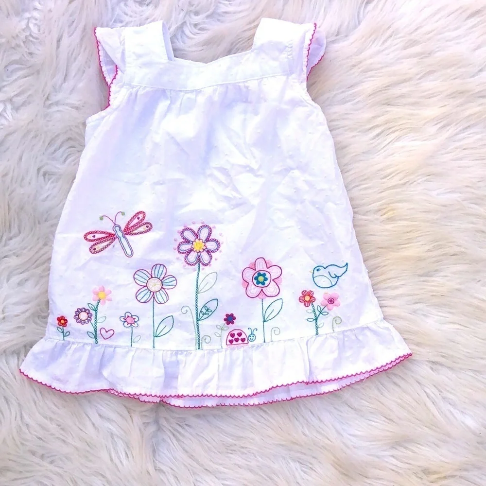 Osh Kosh Floral Embroidered White little girls  Dress size 6
